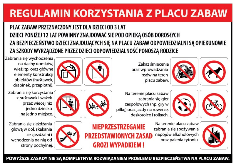 23. Regulamin Korzystania Z Placu Zabaw - Informacyjne Tablice - Sklep ...